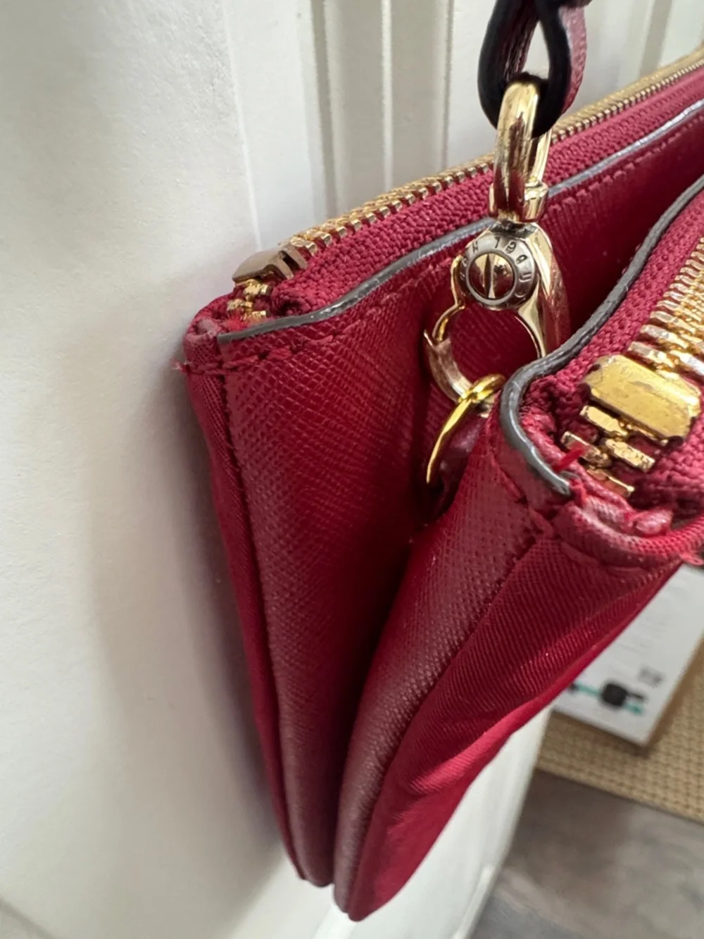 henri bendel burgundy crossbody with gold-tone accents - Picture 8 of 12